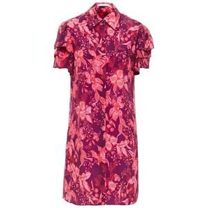 Alice + Olivia Jem Pink Floral Print Cupro Twill Mini Button Up Shirt Dress XS
